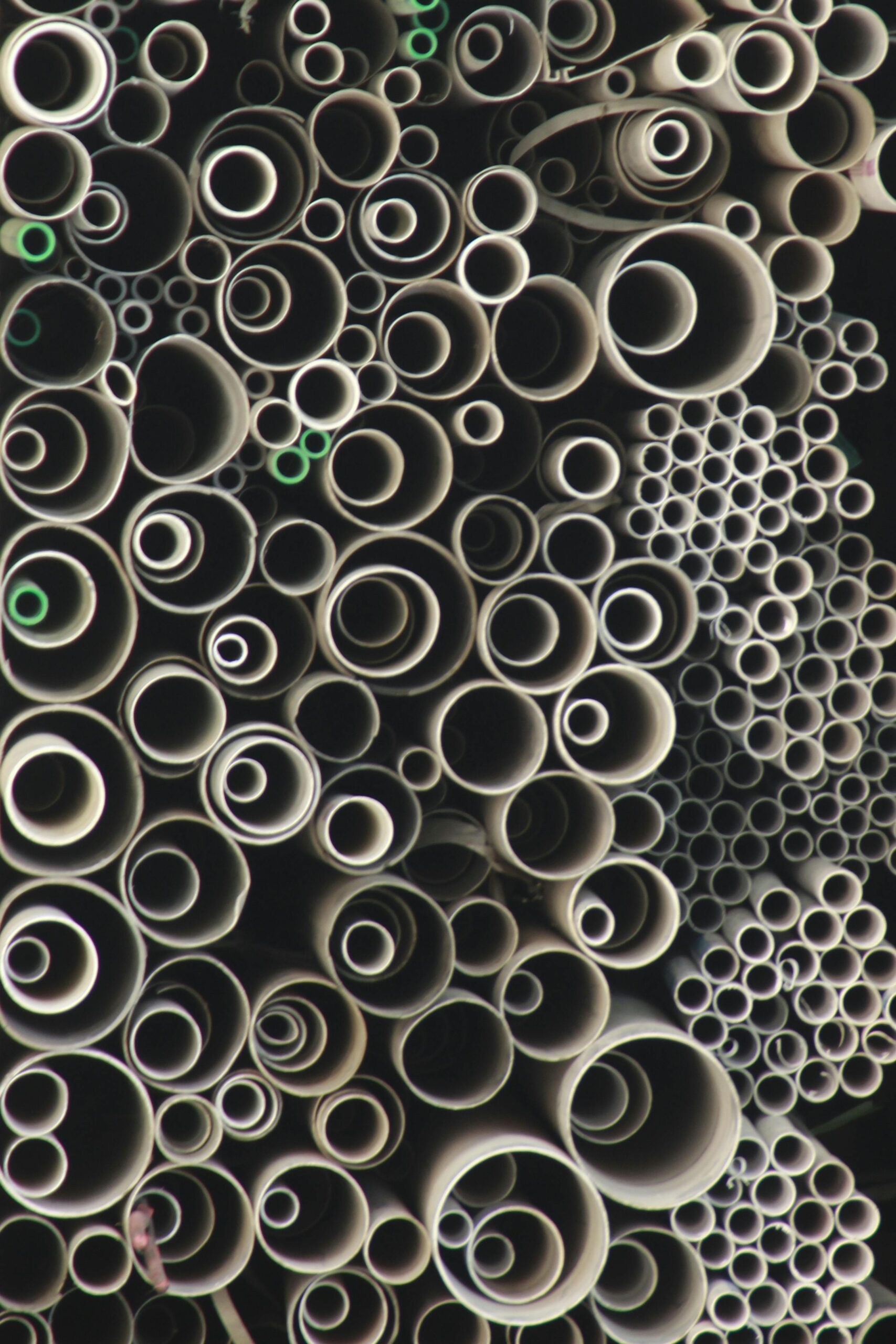 Abstract view of stacked pipes with circular repetition in West Java, Indonesia.